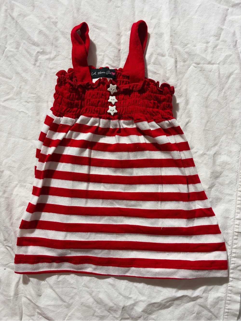 Red & White Striped Girls' Tank Top with Star Buttons